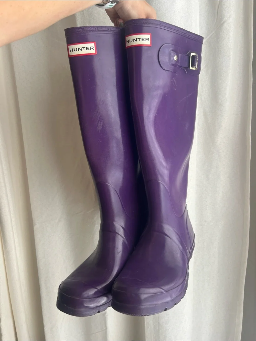 Hunter Purple Gloss Tall Rain Boots with Side Buckle